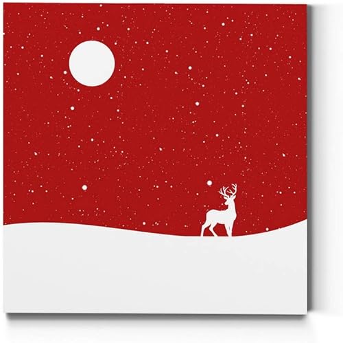 Renditions Gallery Noche estrellada (1) arte de pared, decoraciones de Navidad e invierno, decoración de reno blanco y rojo, decoración en lienzo de