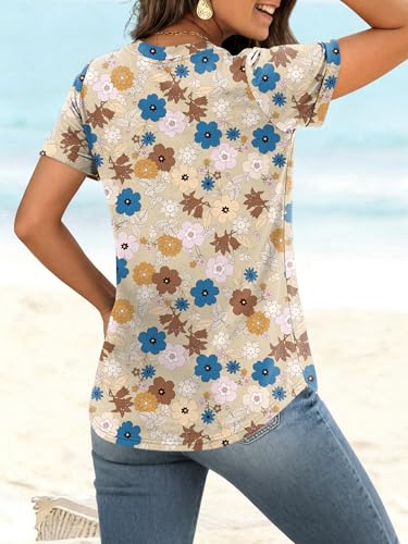 Image of ANRABESS Womens Short Sleeve V Neck Tops Summer Casual T-Shirts Blouses 2026 Spring Trendy Beach Vacation Clothes