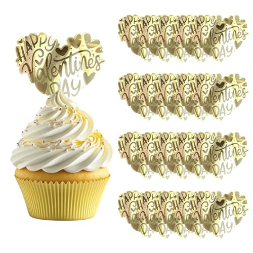 URROMA Love Gold Valentine's Day Happy Acrylic Cupcake Toppers