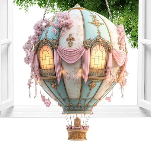 Ornamente Solaire Ballon À Air Chaud Pour Extérieur | Lampe Montgolfière - Modèle 2D Acrylique Décoratif pour Jardin Cour Terrasse Allée Mariage Camping