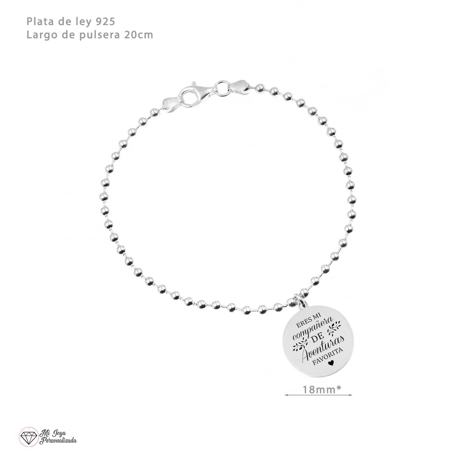 Regalo Amiga - Pulsera con Mensaje Personalizado Amistad - Pulsera Original Mejor Amiga con Medalla y Texto Grabado para Regalar en Cumpleaños, Navidad - Plata de Ley