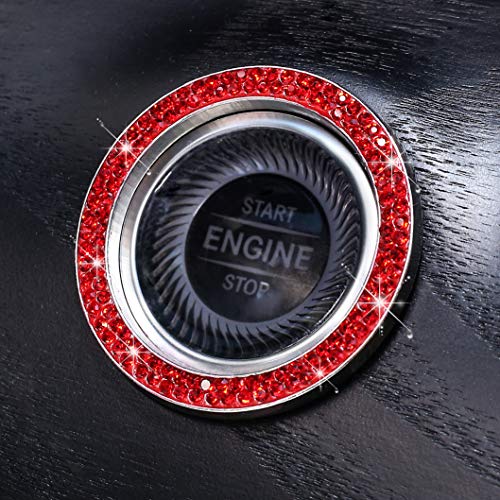 Image of 2Pcs Crystal Rhinestone Ring for Car Decor,Auto Engine Start Stop Decoration Crystal Interior Ring Decal for Vehicle Ignition Button-RED