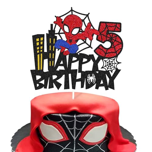 Ctxtqtdt Decoração bolos de aniversário Spiderm 5 anos para meninos e meninas, top bolo de aniversário Spiderm, decoração de Cupcakes, Cake Topper para festa de aniversário crianças (5)