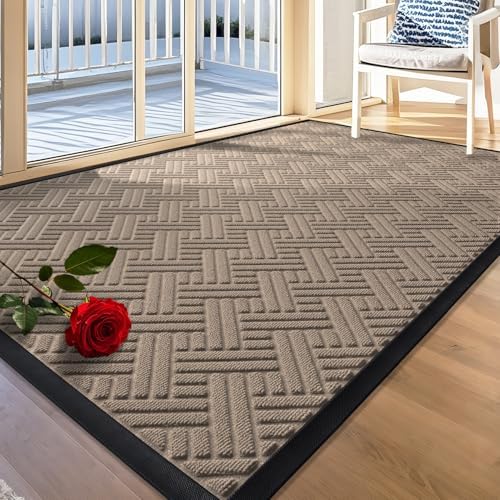 BEHERO Front Door Mat Indoor Outdoor Entrance, 3 x 5 Welcome Mat for Entryway, Stain and Fade Resistant, Heavy Duty Absorbent Door Mat, Non Slip Door Mats Outside, Entry Doormat, Beige