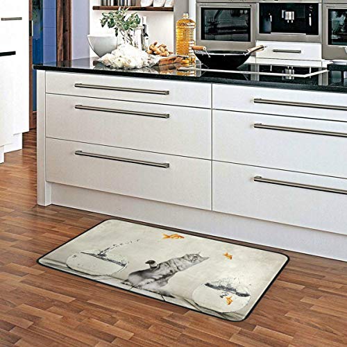 Moyyo Kitchen Mat Animal Funny Cute Cat Fish Kitchen Rug Mat Anti-Fatigue Comfort Floor Mat Non Slip Oil Stain Resistant Easy To Clean Kitchen Rug Bath Rug Carpet For Indoor Outdoor Doormat #TOP4