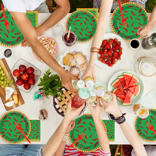 Image of 100 Pcs Chili Cook Off Party Plates and Napkins Set Pepper Birthday Decorations Mexican Party Supplies Mayo Tableware Fiesta Themed Party Favors for Red Chili Party Decorations Serves 25