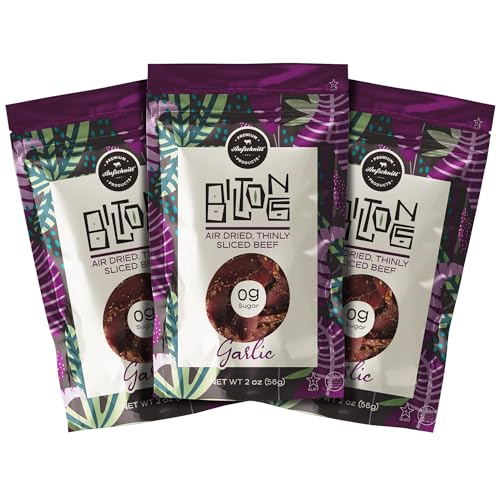 Aufschnitt Biltong Beef Jerky Slices, South African Style Beef - Air Dried, No Sugar, All Natural Ingredients, Gluten Free, Made in USA, Garlic, 2oz, 3 Pack