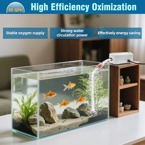 Image of Quiet Aquarium Air Pump 5W Fish Tank Oxygen Aerator Pump with Air Stone Airline Tubing Check Valve Aquarium Bubbler for 70-160 Gallon Fish Tanks
