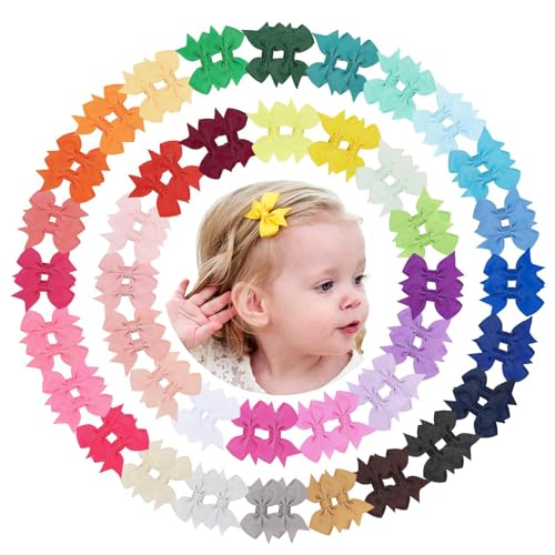 Image of doboi 80PCS 2'' Baby Girls Fully Lined Grosgrain Boutique Solid Color Ribbon Mini Hair Bows Clips for Teens Infants Kids Toddlers Newborn Children Set of 40 Pairs