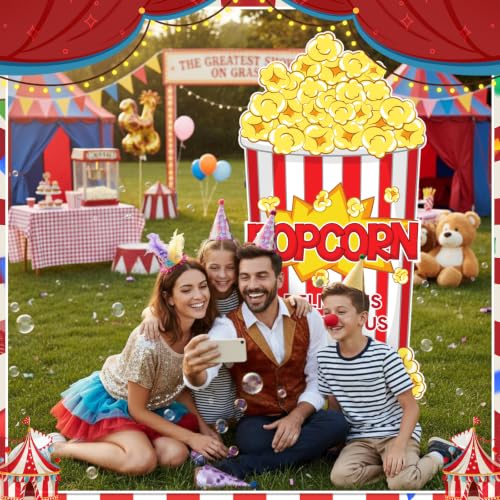 Image of Qunclay 4ft Popcorn Box Cardboard Cutout Carnival Party Decoration Life Size Popcorn Photo Booth Prop Stand up Display Backdrop Decor for Carnival Movie Night Circus Theater Birthday Party