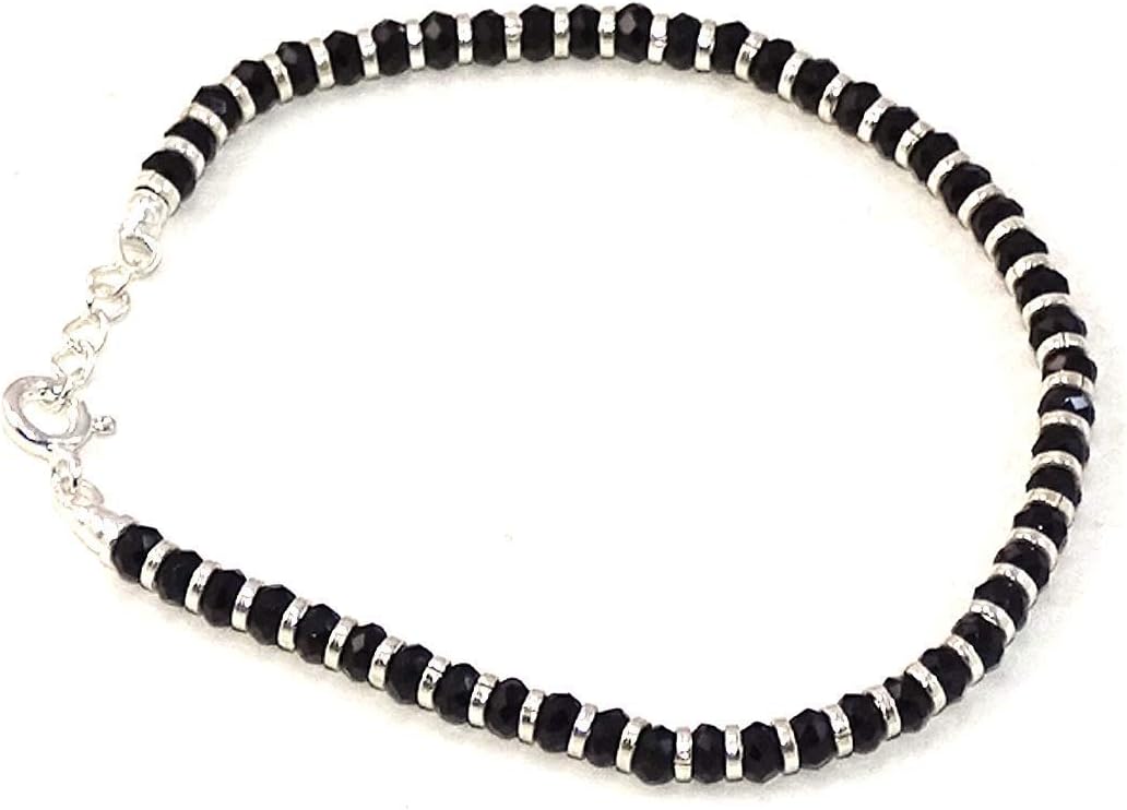 Yellow Chimes 925 Sterling Silver Certified Purity Nazariya Black Bead Strand Anklet Payal Bracelet for Women & Girls