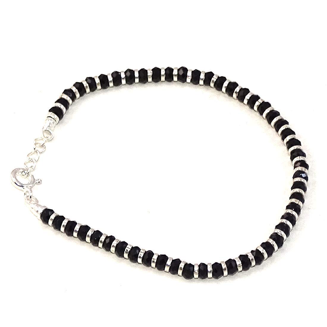 Enorme Basket 1031 – Elegante & Cool One Nazariya Cavigliera (ayal) & One Nazariya Bracciale con perline in argento e nero (cristallo) in argento Sterling 92,5 per ragazze e donne