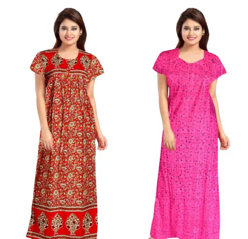 Women's Cotton Printed Maxi/Nighty Combo Pack of 2