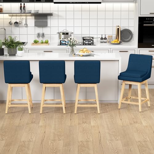 Image of 26 inch Counter Height Swivel Bar Stools, Set of 2, Deep Blue