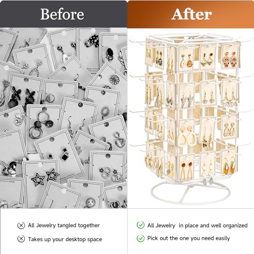 Image of 360 Rotating Earring Display Stands for Selling, 4 Tier Metal Earring Rack Holder Stand, Jewelry Display for Selling Earring Cards, Bracelets, Necklaces, KeyChains, Hair Accessories (48 Hooks)