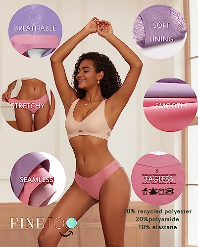 FINETOO Underwear for Women Lace Sexy Hipster V Cut No Show Bikini Panties Seamless Cheeky 5 Pack S-XL - Image 6