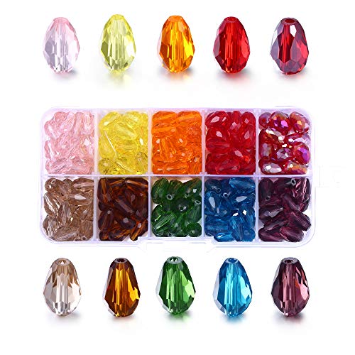 Image of Teardrop Glass Beads for Suncatcher, Lucky Goddness 200pcs 8x11 mm Faceted Straight Vertical Hole AB Rainbow Colorful Crystal Spacer Beads Assortment,Wholesale for DIY Handcrafted Bracelet Necklace