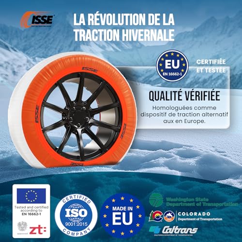 ISSE Chaussettes Neige PREMIUM Super T-70 | Chaînes à Neige Textiles Homologuées et Haute Sécurité – Kit de 2 Chaînes pour Voitures + Gants – vue 2