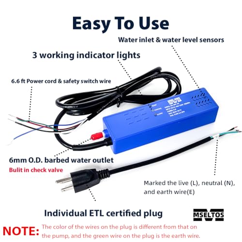 Image of MSELTOS 15.8 GPH 120 FT Max Head Drip Pan HVAC Condensate Pump 110V /230V w /Automatic Safety Switch, Quiet Removal Auto Sump Pump Submersible Water Pump for AC, Dehumidifier, Furnace, Basements