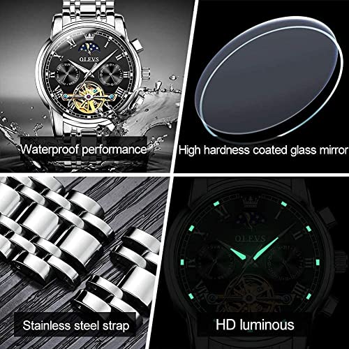 Image of OLEVS Men Watch Automatic Mechanical Skeleton Moon Phase Dress Business Stainless Steel 3AT Waterproof Luminous Men Wrist Watch