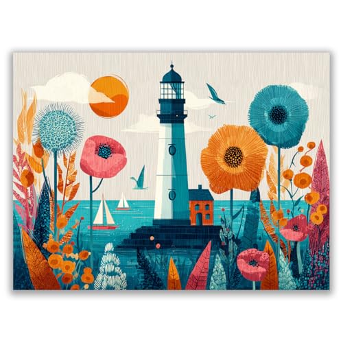HOQIU Impression sur toile Fleurs abstraites de phare tableaux, posters et arts décoratifs, tableau Cuisine Bureau decoration murale salon.(Bleu)-30x40cm Sans...