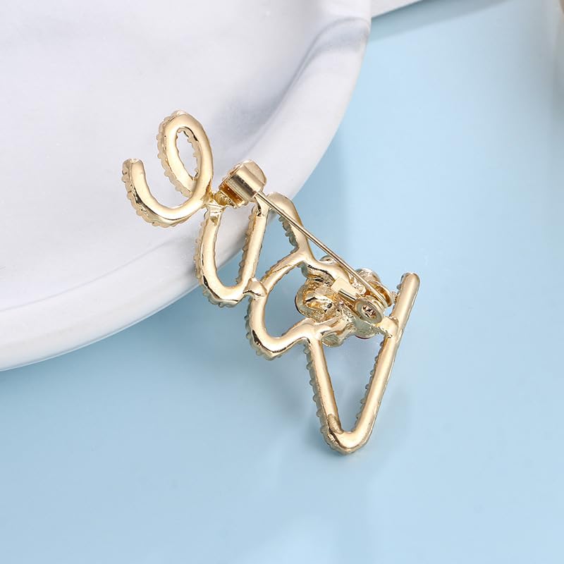 Image of LOVE Rhinestone Brooch Pin for Women Multicolor Crystal Love Flower Heart Brooches Elegant Lapel Pins Stylish Wedding Party Clothes Accessories Valentines Gift