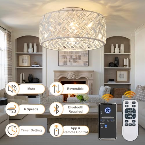 Image of 18 Inch Caged Ceiling Fan with Lights, Low Profile Crystal Fandelier