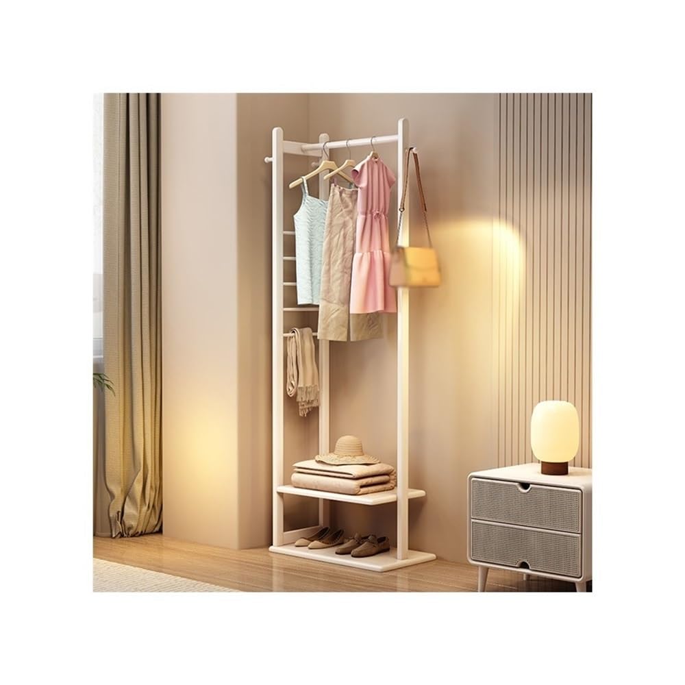 AILIUXIAOYAN Coat Rack Solid Wood Coat Rack Floor Bedroom Clothes Rack Living Room Storage Rack Simple Vertical Balcony Clothes Drying Rack(White)