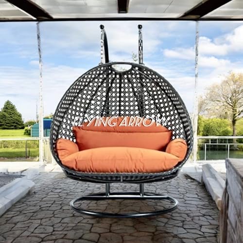 Image of Flying ArrowOutdoor Furniture Double Seater Swing, Beautiful Stand (Black Swing with Grey Cushion) (Black Orange)