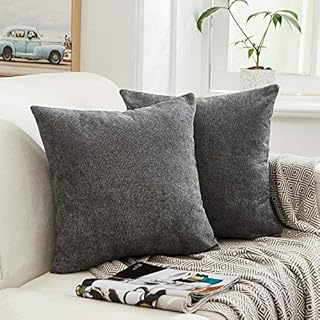 MERNETTE Pack of 2, Thick Chenille Decorative Square Throw Pillow Cover Cushion Covers Pillowcase, Home Decor Decorations For Sofa Couch Bed Chair 18x18 Inch/45x45 cm (Charcoal)