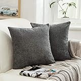 MERNETTE Pack of 2, Thick Chenille Decorative Square Throw Pillow Cover Cushion Covers Pillowcase, Home Decor Decorations for Sofa Couch Bed Chair 18x18 Inch/45x45 cm (Dark Grey)
