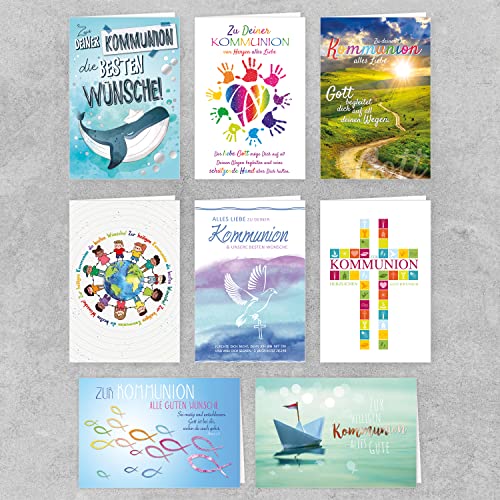 PremiumLine Glückwunschkarten zur Kommunion Set inkl. Umschlag Kommunionskarten 11,5 x 17,5 cm Klappkarte Grußkarte (8 Karten)