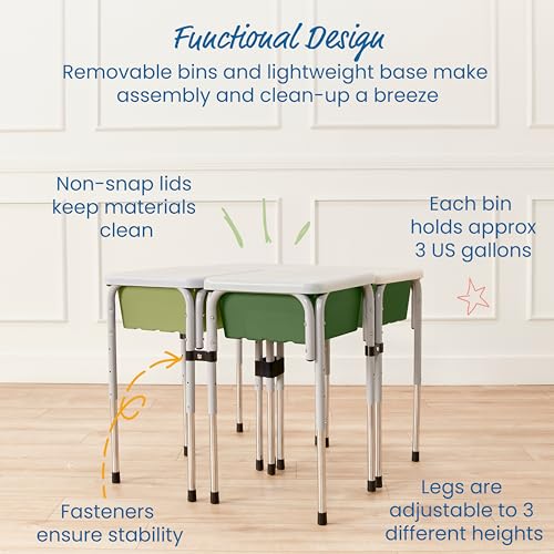 Image of ECR4Kids 4-Station Sand and Water Adjustable Height Table, Sensory Bins, Fern Green /Hunter Green