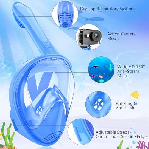 Kids Snorkel Mask Full Face, Snorkeling Gear for Kids with Camera Mount, 180 Degree Panoramic View Snorkeling Set Anti-Fog Anti-Leak miniatura 2