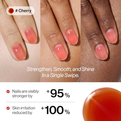 Image of ohora 2-in-1 Sheer Nail Polish & Strengthener - Cherry | Tinted Nail Concealer | Nail Hardener for Weak, Damaged Nails | Nail Care Polish with Glossy Finish | Glazed-Syrup Formula, 15 mL