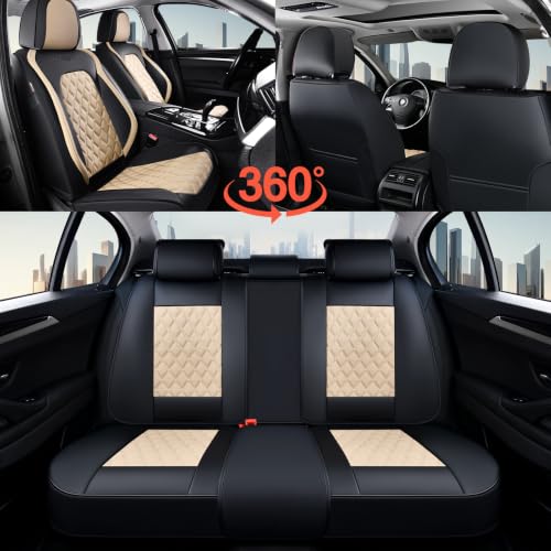 Image of Coverado Universal Car Seat Covers Full Set, Durable Waterproof Faux Leather Front & Rear Seat Protectors, Classic Easy-Clean Interior for Most Vehicles - BlackBeige