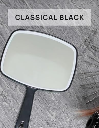 Stianiiie Mehrzweck-Handspiegel mit verzerrungsfreier Reflexion Salon Friseursalon Friseurspiegel Großer Wandhalterung Handspiegel mit Griff Quadratisch Schwarz 31X23cm