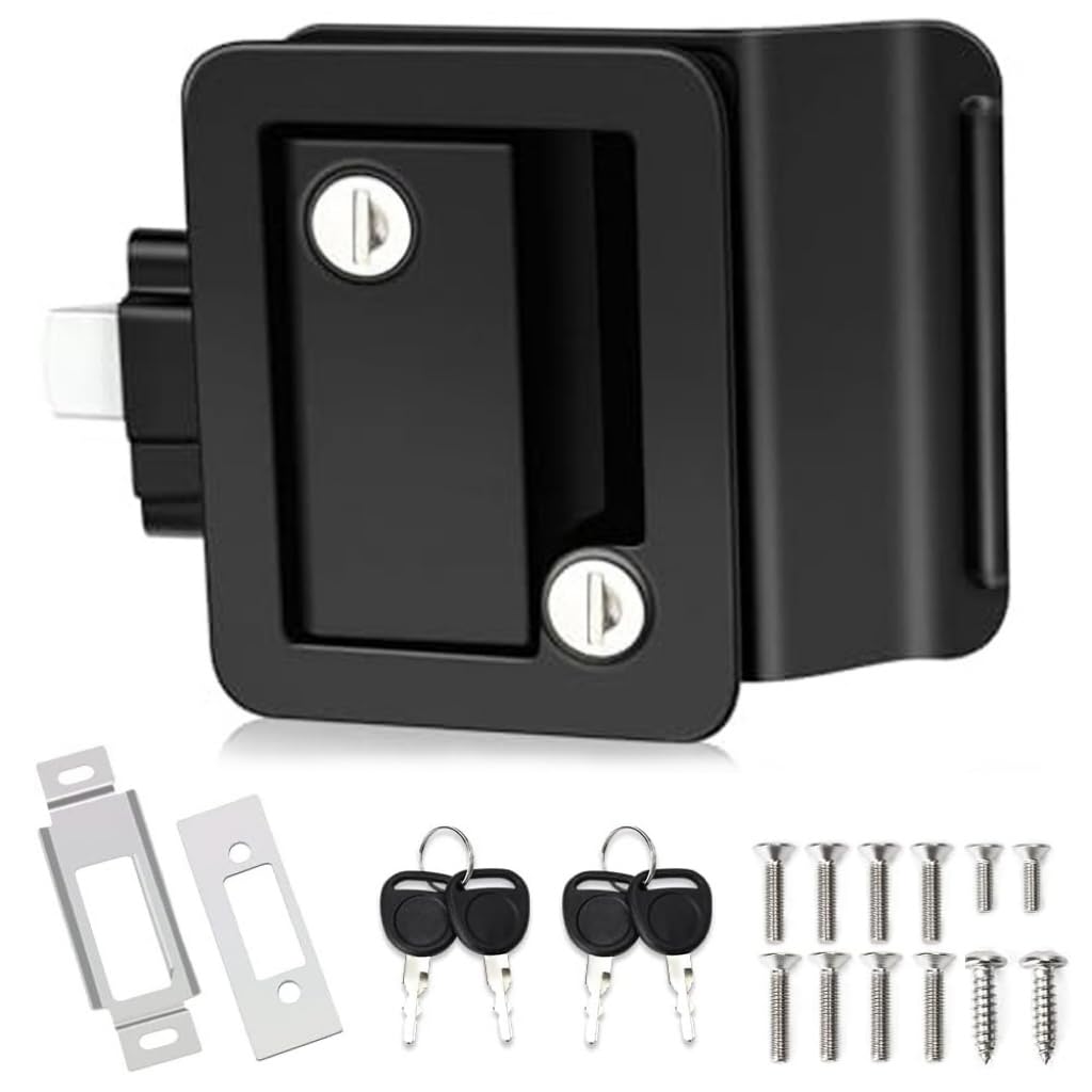 RV Murts RV Door Lock Replacement with Paddle Deadbolt, 100% Mental Camper Door Latch, Zinc Alloy Travel Trailer Entry Door Locks, Door Latch 4 Keys, Camper Door Lock Kits, RV Door Handle, Black.