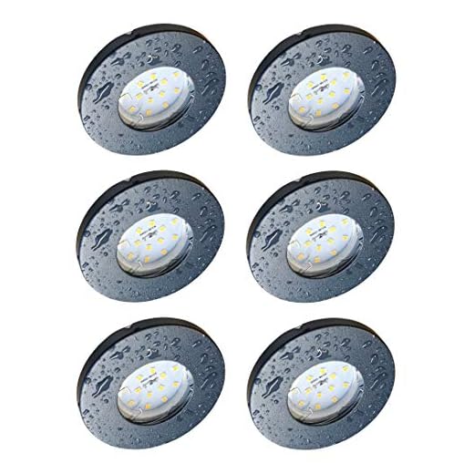 Trango 6er Set IP65 LED Einbaustrahler Anthrazit Matt – inkl. 6x 5W LED Modul – 3000K Warmweiß – ultra flach 23 mm – direkt 230V – Bad Einbauspots für Dusche & Feuchträume - 6729IP65-061MO