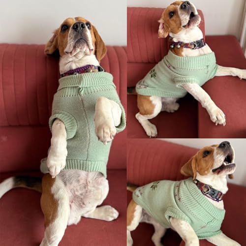 Image of Lulala Turtleneck Dog Sweater - Winter Coat Apparel Classic Cable Knit Clothes with Leash Hole for Cold Weather, Ideal Gift for Pet (Green, 8 Inch)