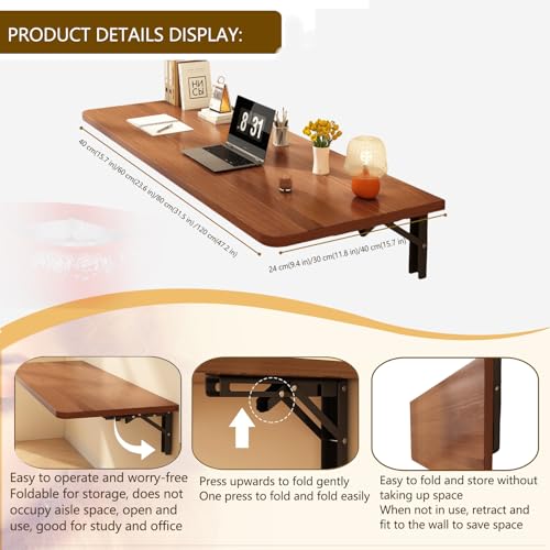 Table pliante murale gain de place : bureau flottant bois pour ordinateur portable - 6