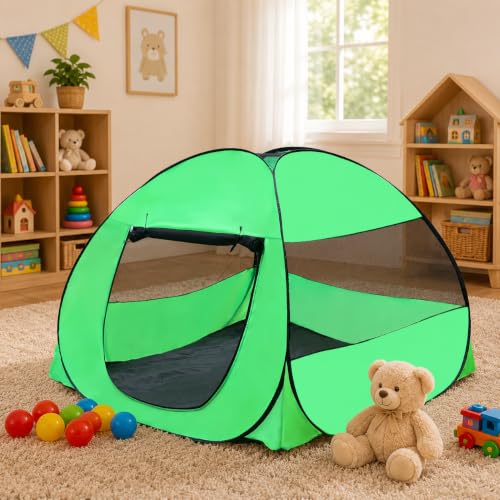 Image of SILVER SHINE Multicolor Foldable Kids Play Tent House | Pop-Up Tent with Mosquito Net | Fun Indoor & Outdoor Playhouse for Boys & Girls (Up to 10 Years) - Dark Green