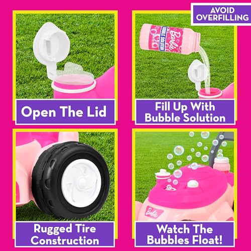 Barbie Bubble Lawn Mower for Toddlers, Bubble Blowing Machines, Indoor and Outdoor Gardening Toy, Birthday, Party Favor for Preschool Girls, No Batteries Required, Includes Bubble Solution, 2+ - image 5