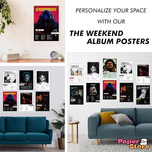 Image of Thepaper9store Pack of 12 - The Weeknd Music Album Art Wall Posters 8.2x11.8 inch Adhesive Tape Attached Wall Decor, Music Poster, Wall Art For Bedroom, Living room, Office (The Weeknd)