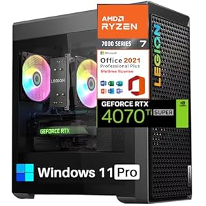Lenovo Legion T5 Gen 8 Gaming Tower Desktop, AMD Ryzen 7 7700, NVIDIA GeForce RTX 4070 Ti, 64GB DDR5, 1TB SSD+2TB HDD, Wi-Fi 6E, DP, Wired KB&Mouse, with Windows 11 Pro & Office Pro Lifetime License