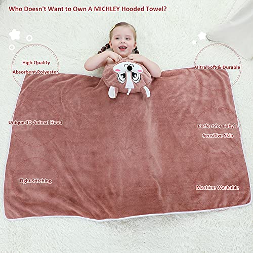 Image of MICHLEY Unisex Hooded Baby Towel Soft Absorbent Washcloths Cartoon Beach Swimming Bathrobe 27.5 inch x 47 inch for 0-7T Toddler(Coffee)