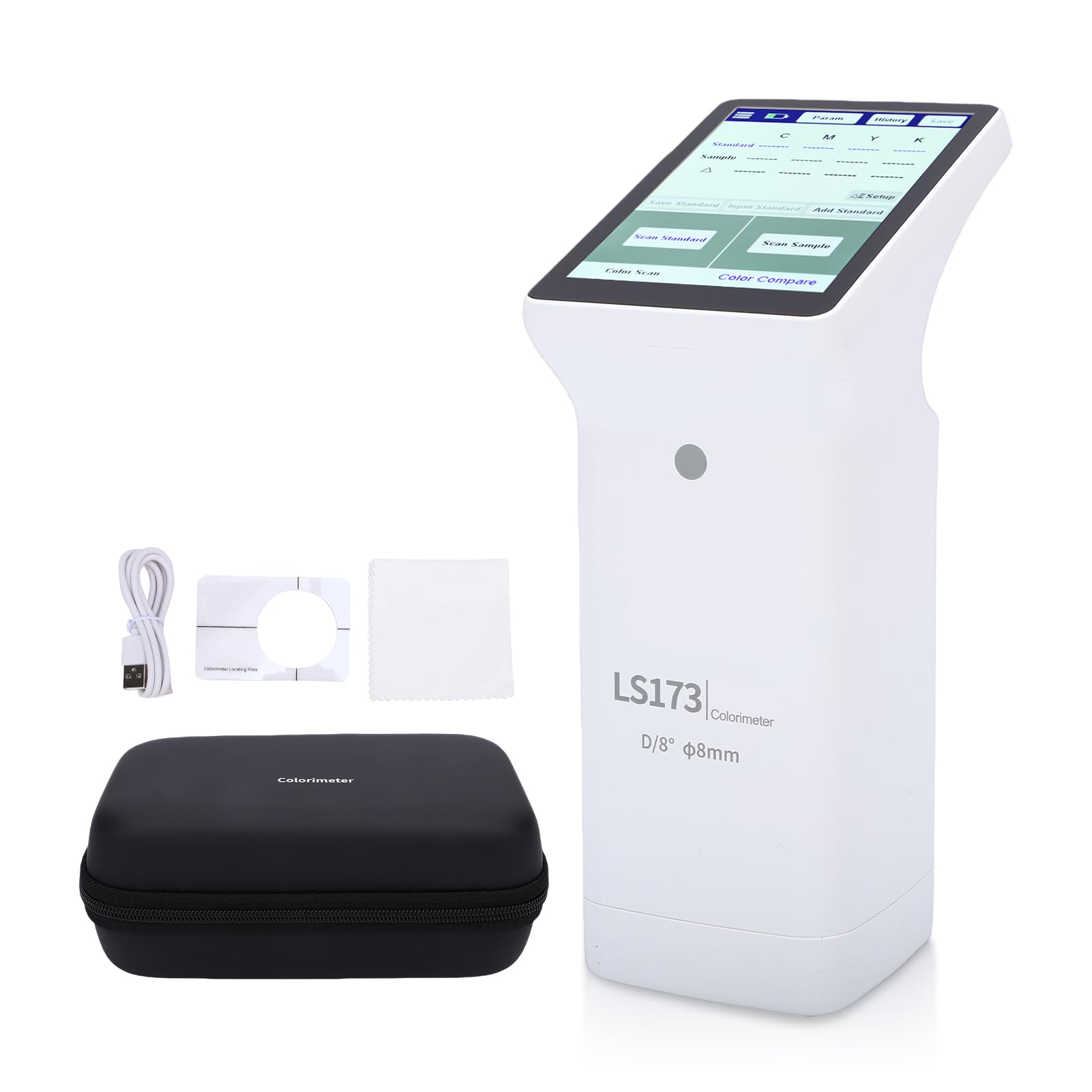 Akozon Tragbares Kolorimeter, Farbdifferenzmessgerät mit 8-mm-Apertur und Touchscreen für Kunststofffarben, Metall, Keramik, Farbmessung, Unterstützt Mobile App und PC-Software