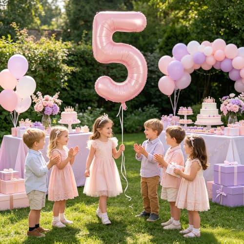 Image of TONIFUL 40 Inch Pastel Pink Number Balloon Balloon Big Pink Digital Balloon for Girl's Birthday Party Wedding Bridal Shower Engagement Anniversary Photo Shoot Supplies(Number 5)