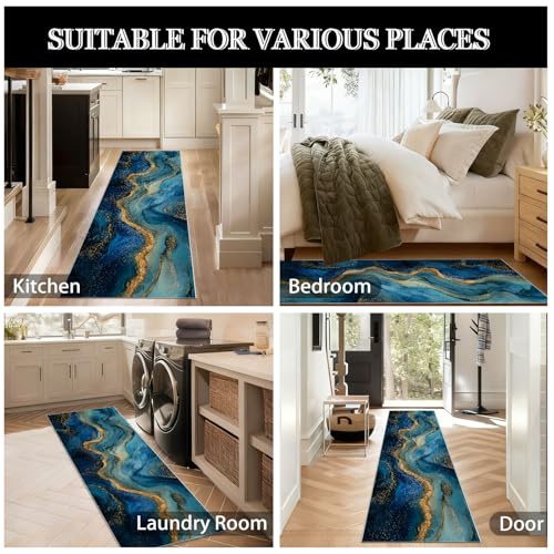 Tapis de passage marbre bleu antidérapant sécurisé lavable - 7