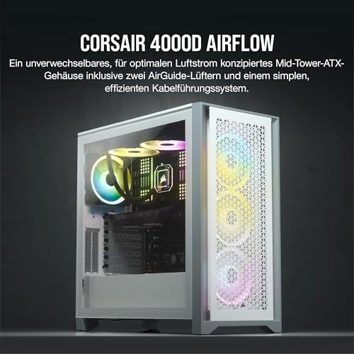 Corsair 4000D Airflow Mid-Tower-ATX-Gehäuse Mit Gehärtetem Glas (Frontverkleidung Hohen Luftdurchsatz, Seitenabdeckung Aus Gehärtetem Glas… – Ansicht 3